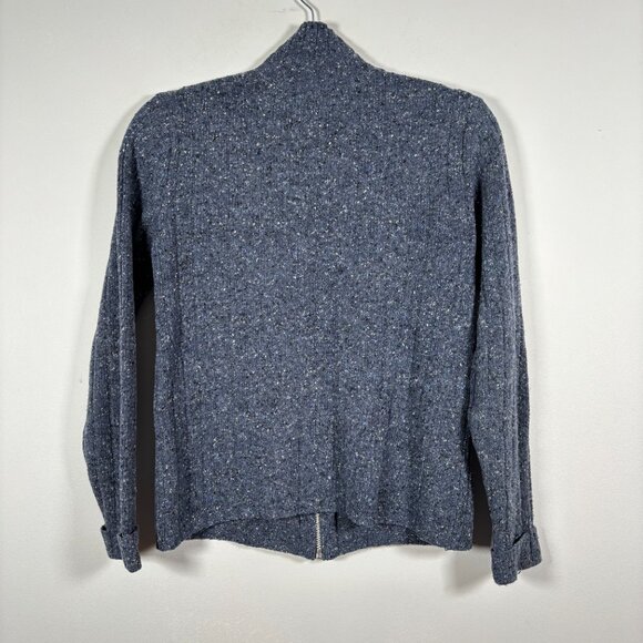 Vintage Silk Wool Cardigan Sweater Blue Y2K Zip Quiet Luxury Minimalist Small - Picture 6 of 8